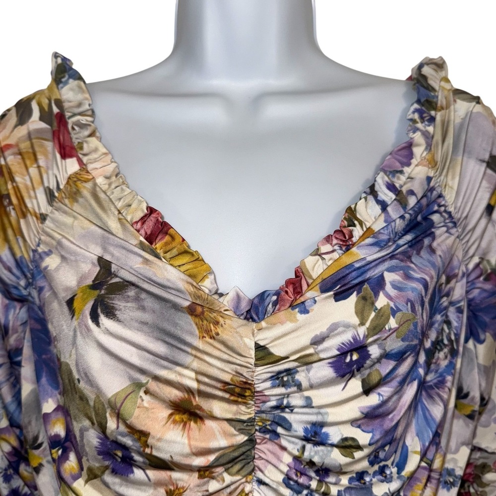 EXPRESS Floral L/S On/Off Shoulder‎ Ruched Body Contour Top NWT $64 Large - Picture 3 of 8